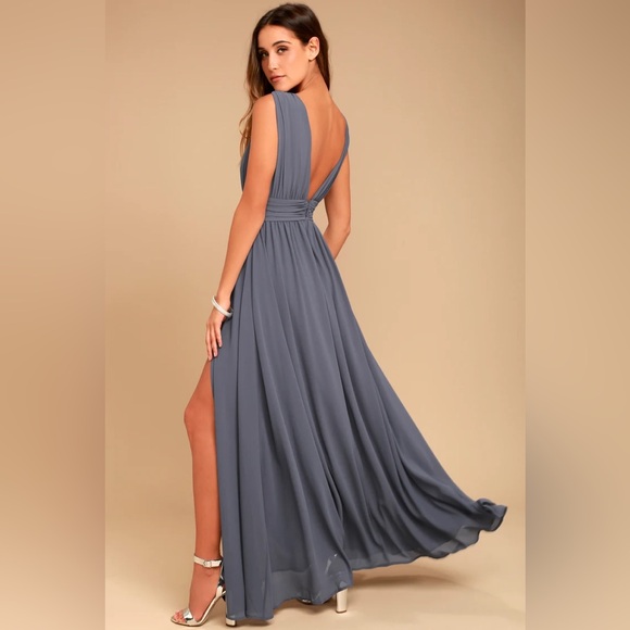Lulu’s Heavenly Hues Denim Blue Lavender Gray Blue Maxi V-Neck Chiffon 1X - Picture 3 of 11